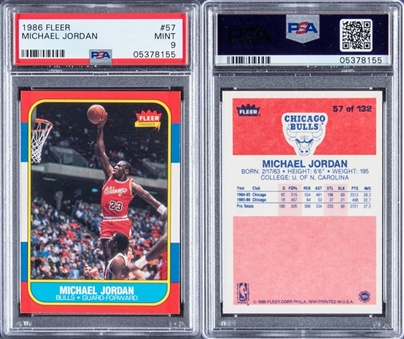 1986-87 Fleer Basketball Complete Set (132) Plus Complete Stickers Set (11) – Including Two Michael Jordan Rookie Cards – All PSA MINT 9!